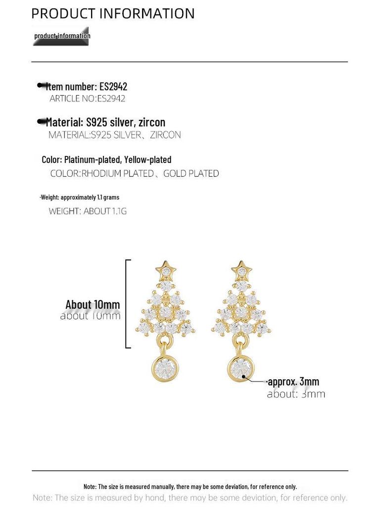 Роскошные серьги-пусеты из стерлингового серебра 925 пробы в виде рождественской елки и звезды с бриллиантами - Изысканный подарок в стиле мори для женщин