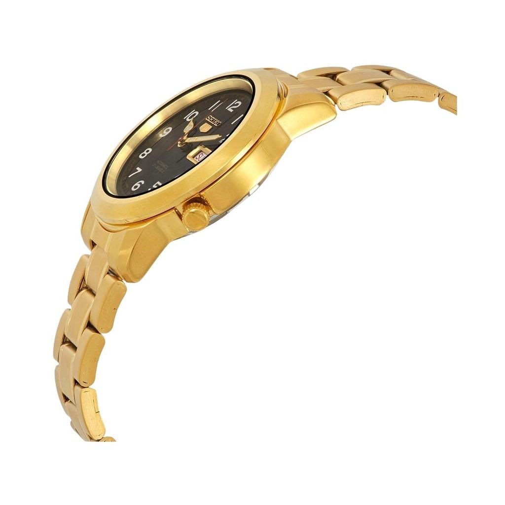 Seiko Автоматические мужские часы SNKK40J1 из нержавеющей стали с черным циферблатом, 5 золотых тонов, 21 камень