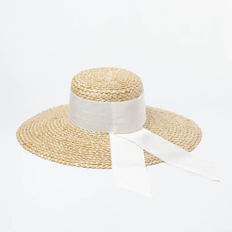 Women Summer Classical Wheat Straw Hat Big Wide Brim Sun Hats Elegant Vintage Handmade Beach Caps Vocation Chapeu Feminino