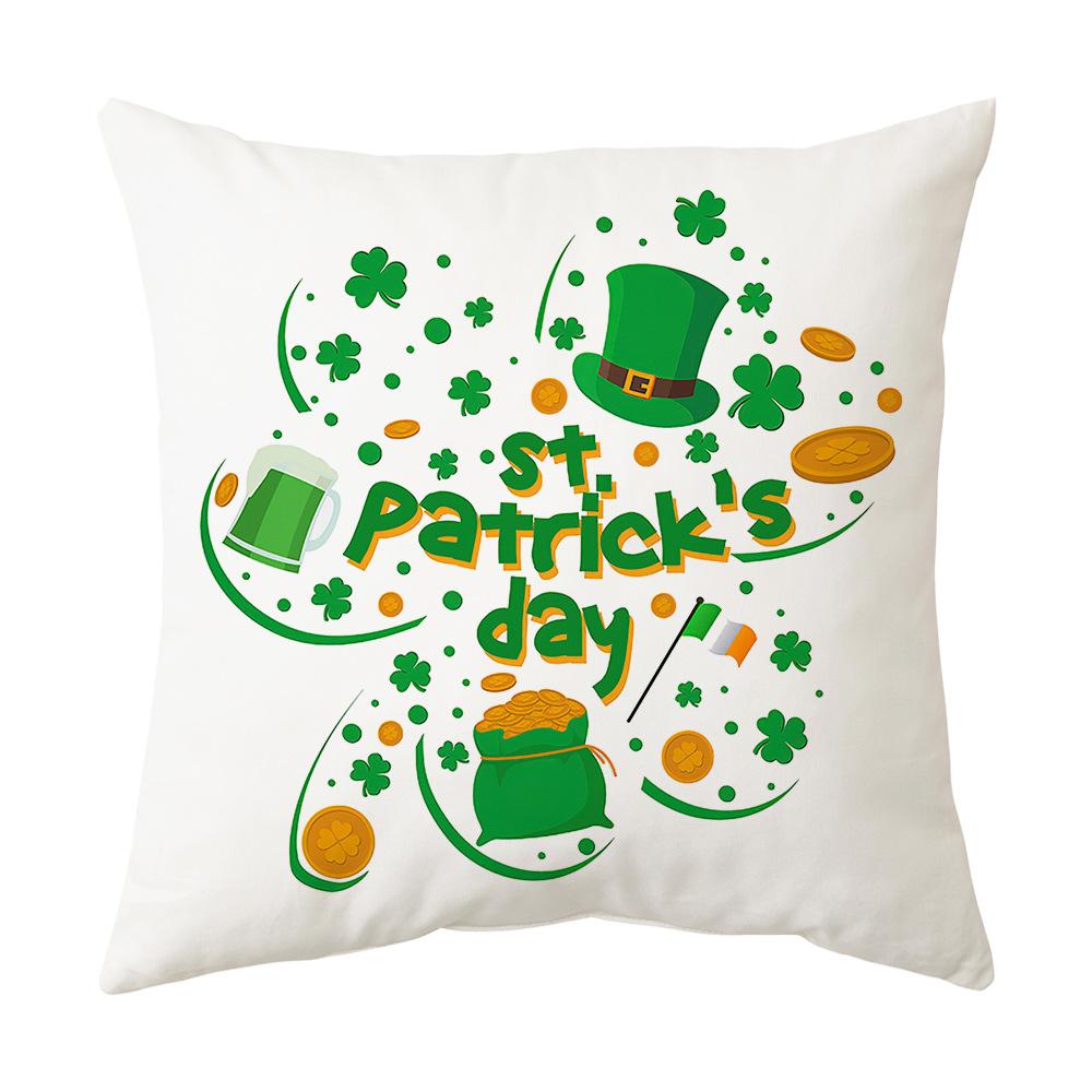 Irish National Day Cushion St. Patrick's Day Cushion Cover Green Cartoon Letters Four-Leaf Clover Sofa Cushion Cover