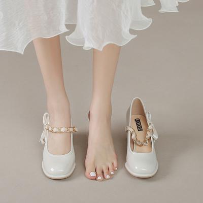 Женская обувь Мэри на высоком каблуке для семейного сезона, новая весенне-летняя обувь с бантом, толстая, с неглубоким носком, одинарная