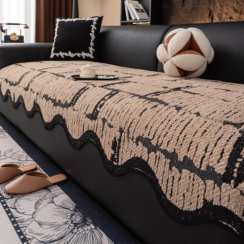 Light Luxury High-Grade Leather Sofa Cushion New Anti-Cat Scratch Cover Cloth Towel Half-Edge Velvet Autumn And Winter Special-Shaped Sofa Seat