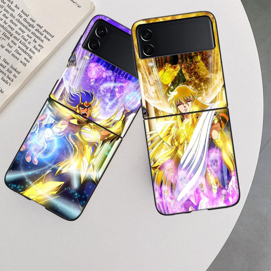 Saint Seiya Knights Of The Zodiac Phone Case For Samsung Z Flip 7 6 5G Galaxy Z Flip 5 4 3 Black Hard Cell Cover Luxury PC Shel