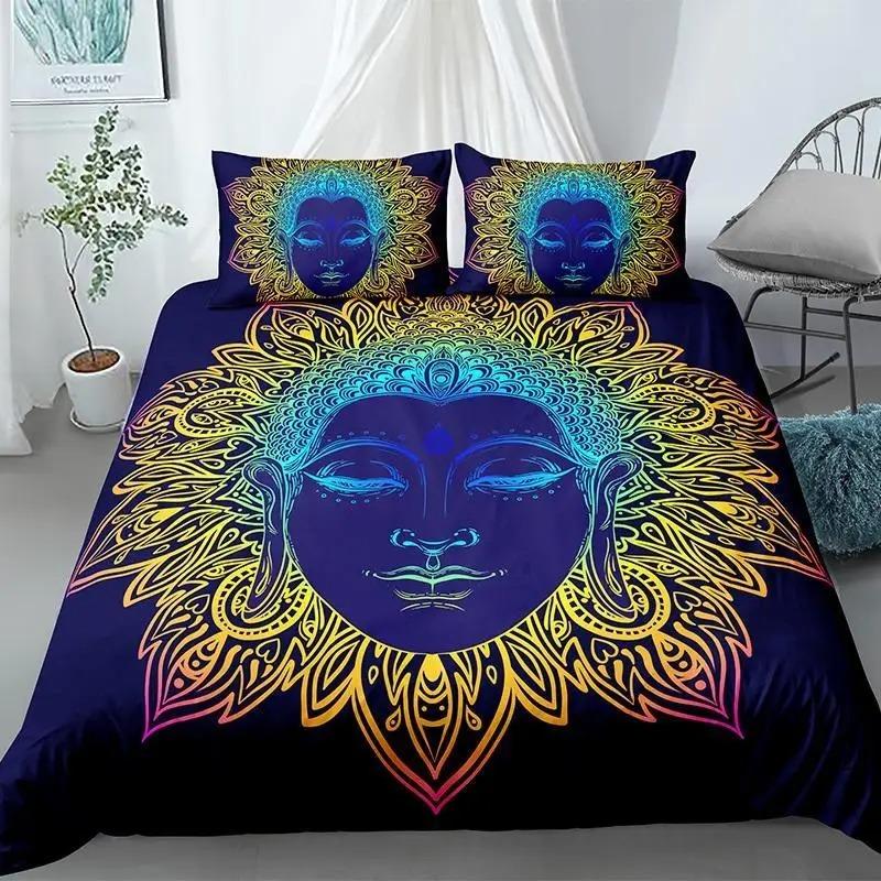 Buddha Duvet Cover Collection King Size Exotic Ethnic Bohemian Bedding Collection Microfiber Golden Buddha Statue Print Gorgeous Quilt Cover