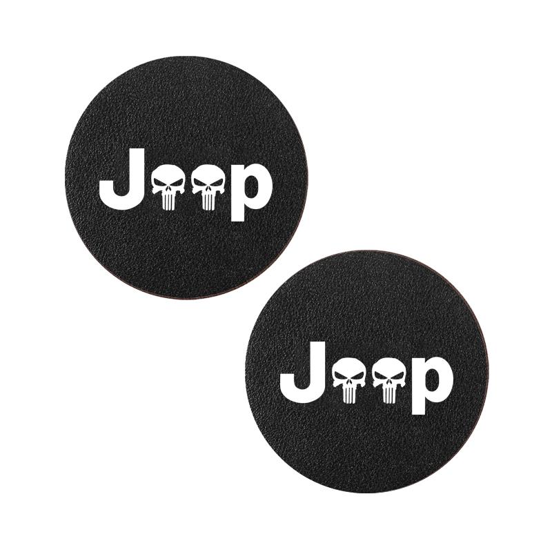 APK6 Leather Coaster Anti-noise Water Cup Pad Cushion Accessories For Jeep Grand Cherokee Wrangler Gladiator Compass Renegade Patriot