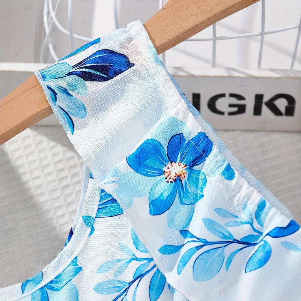 Модный комбинезон с цветочным принтом для девочек, летний повседневный комбинезон для детей