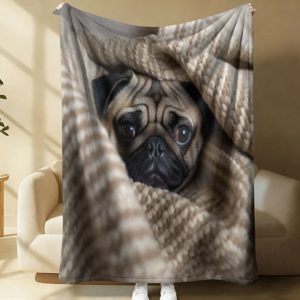 Cozy Pug Printed Flannel Blanket Soft Warm Throw Blanket for Couch Bed Cute Dog Pet Gift Blanket Decorative Home Decor