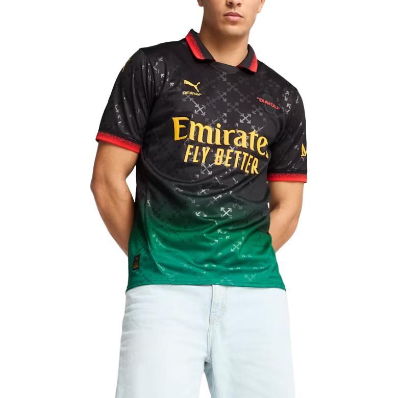 Puma X AC MILAN X Off White™ Футбольная футболка AC Milan SS25 Фан-версия Мужская Черный Энергетический Зеленый 783001-01