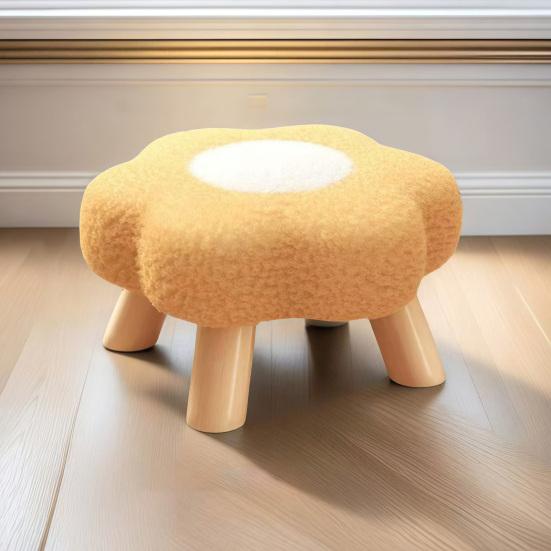 Цветочный табурет с деревянными ножками, подушка из облачного бархата, подставка для ног, табурет для гостиной, спальни, дивана, софы, под стол, мягкое сиденье, туалетный табурет