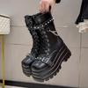 Fashion 8.5CM New Black Punk Style Women's Boots Wedges Platform Boots Metal Buckle Mid-calf Boots Shoes Woman Gothic Ankle Boot Size 42