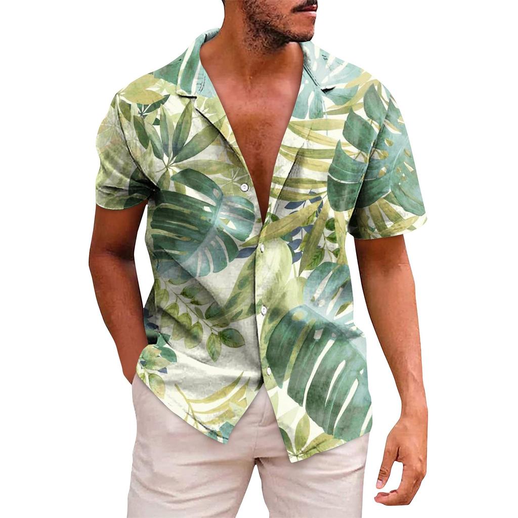 Men's Hawaiian Printed Button Short Sleeve Shirts Men's Casual Fashion Short Sleeve Shirts