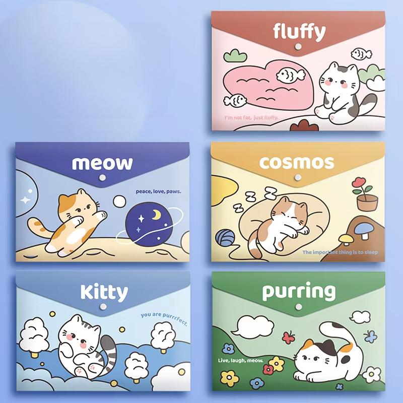 5PCS/Set Large Capacity A4 File Folder Test Paper Storage Waterproof Document Bag PP Snap-fastener Envelope Folder