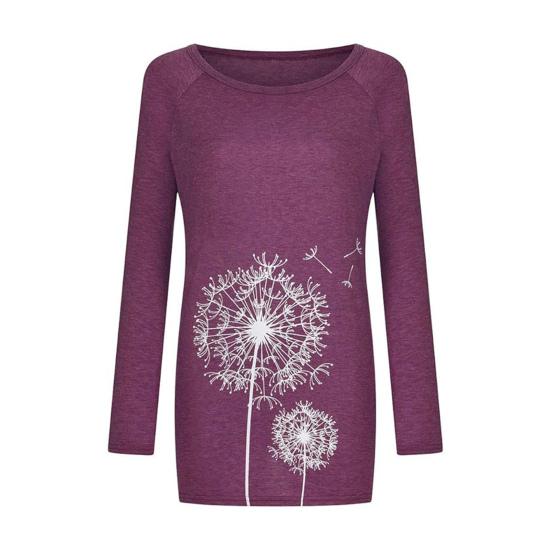 Женская туника больших размеров с принтом одуванчика, удлиненная рубашка с круглым вырезом и длинными рукавами, футболка-пуловер свободного кроя для работы, повседневной жизни