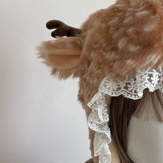 Зимняя шапка с мультяшными оленьими ушками, плюшевой подкладкой, защитой ушей, утолщенная, теплая, с регулируемой посадкой, гетры, зимняя одежда