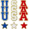 SUPERFINDINGS 12Pcs USA Letter Patch Patriotic Iron On Patch Star Embroidered Applique Patches Glitter Red White Blue USA Chenille Patches for