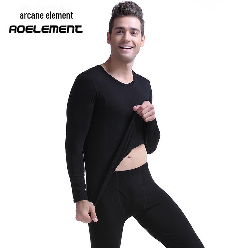 Комплект мужского хлопкового термобелья для молодежи – тонкий, облегающий, с V-образным вырезом, низким воротником, осенняя рубашка и брюки.