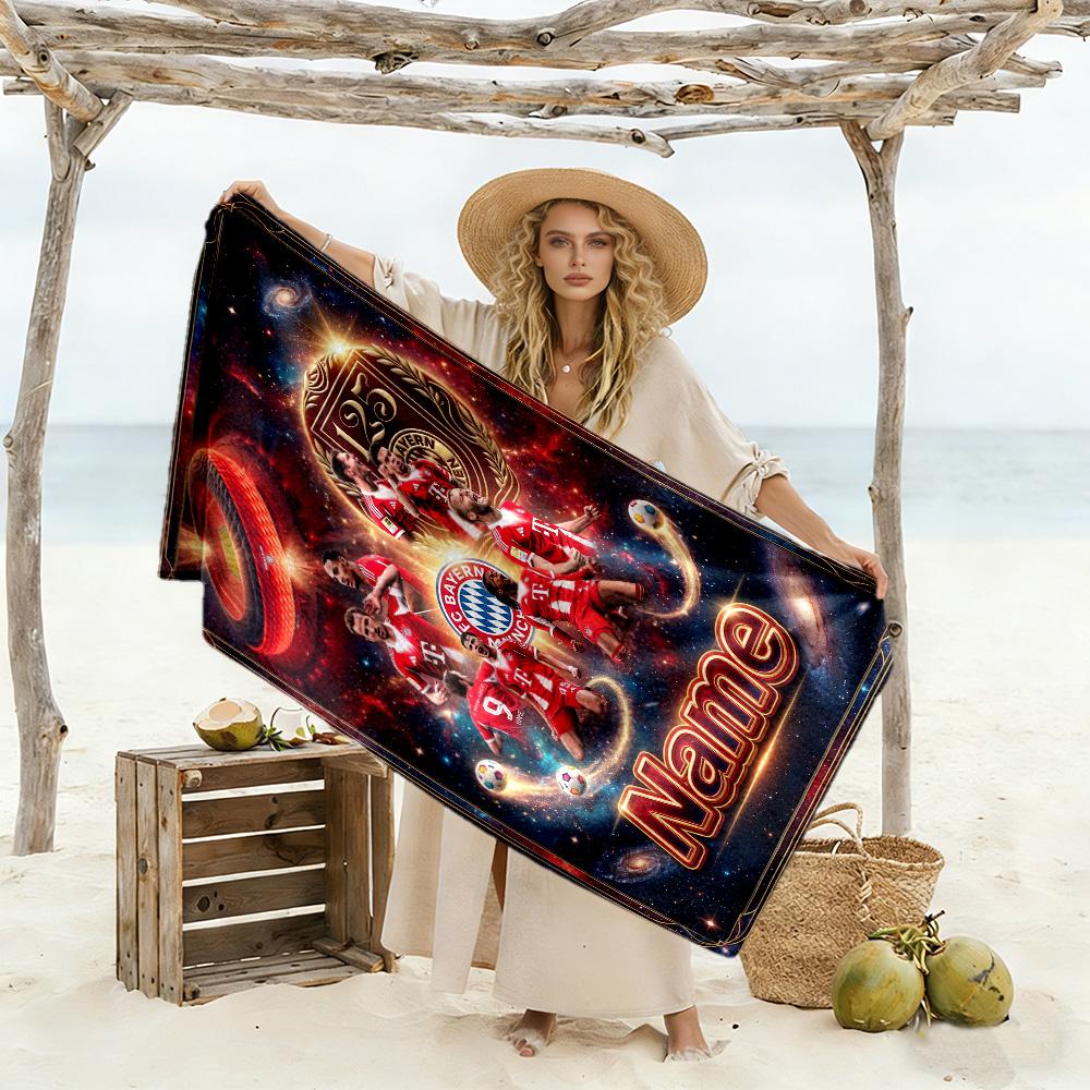 Bayern Munich Fan Art Customizable Name Beach Towel High Absorbency & Quick-Dry Perfect for Traveling Yoga Camping and Swimming