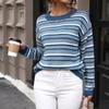 Женский осенний полосатый свитер с длинными рукавами и круглым вырезом