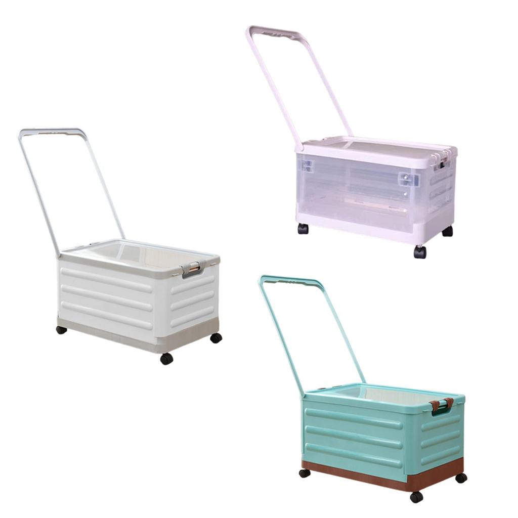 Storage Bin with Wheels and Handle Foldable Handcart with Lid Storage Box