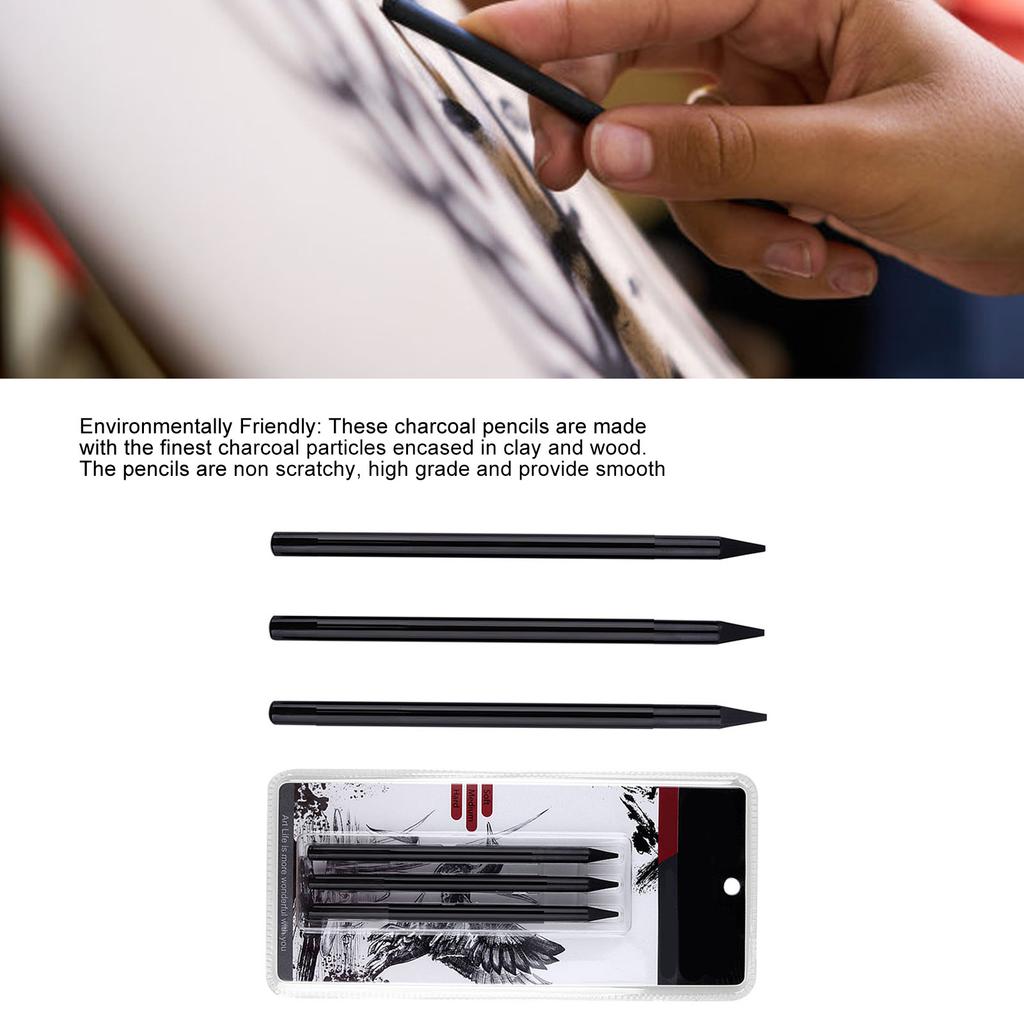 Набор профессиональных угольных карандашей для рисования, 3 шт. Мягкие, средние и твердые угольные карандаши для Sketchi