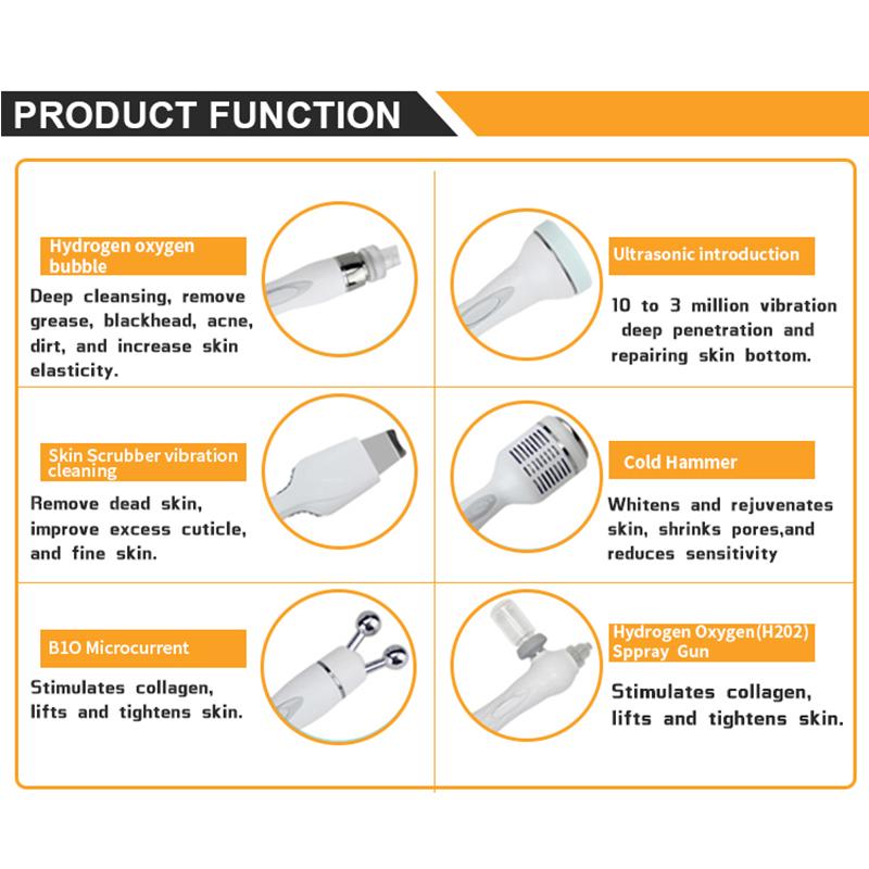 NewH2O2 6 в 1 портативная гидродермабразия для ухода за кожей, косметическая машина, струя кислорода, гидроалмазный пилинг, микродермабразия