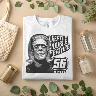Retro Horror Frankenstein Graphic Tee Creature Double Feature T-Shirt Mens Vinta