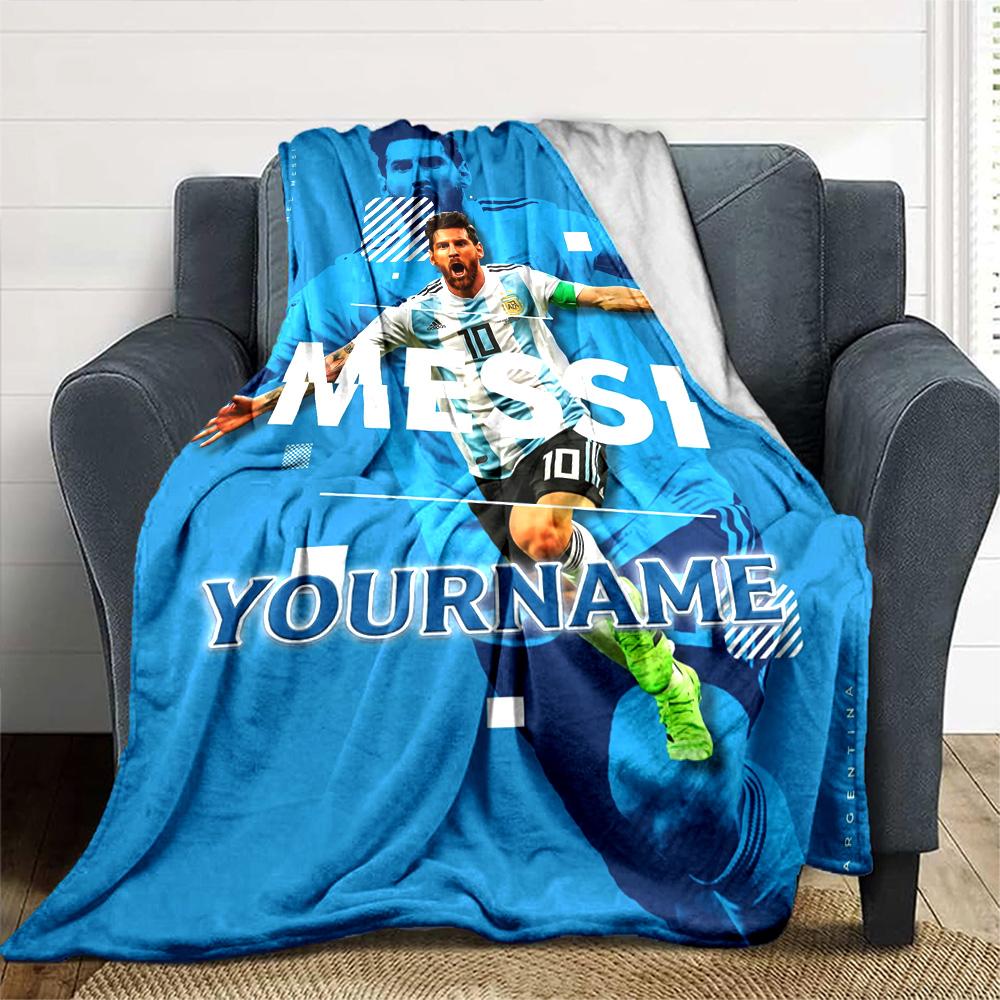 Messi Customize Your Name Blanket Multi-purpose Personalized Blanket Soft Warm Cozy Versatile for Bedding Sofa Nap Office Chair