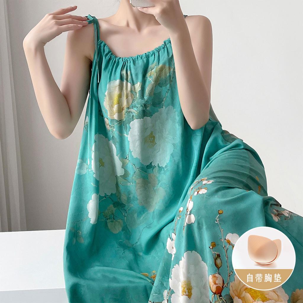 Holiday wind gradual change color anti bumps suspender nightdress women summer sweet with chest pad advanced sense can wear cotton silk skirt