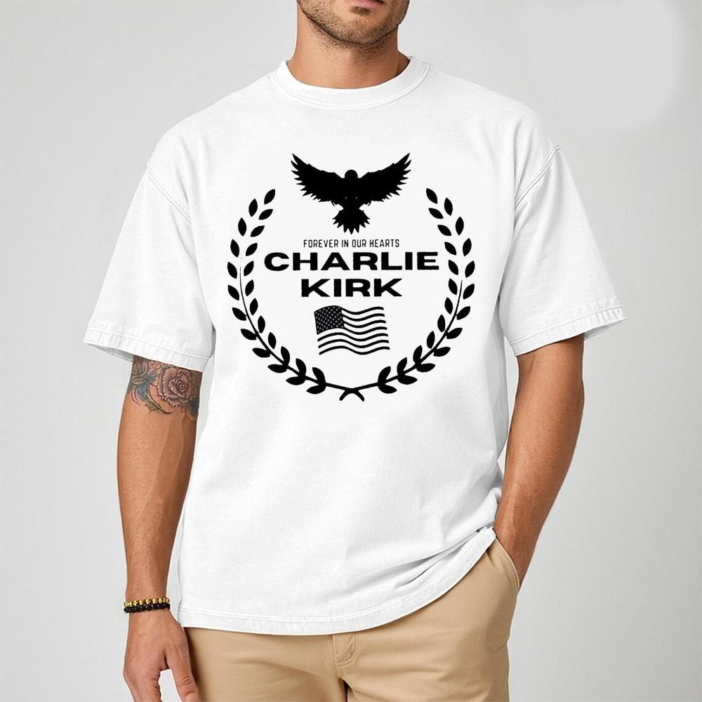 Charlie Kirk Memorial Tee – Patriotic Eagle Wreath “Forever in Our Hearts” Tee Unisex T-Shirt