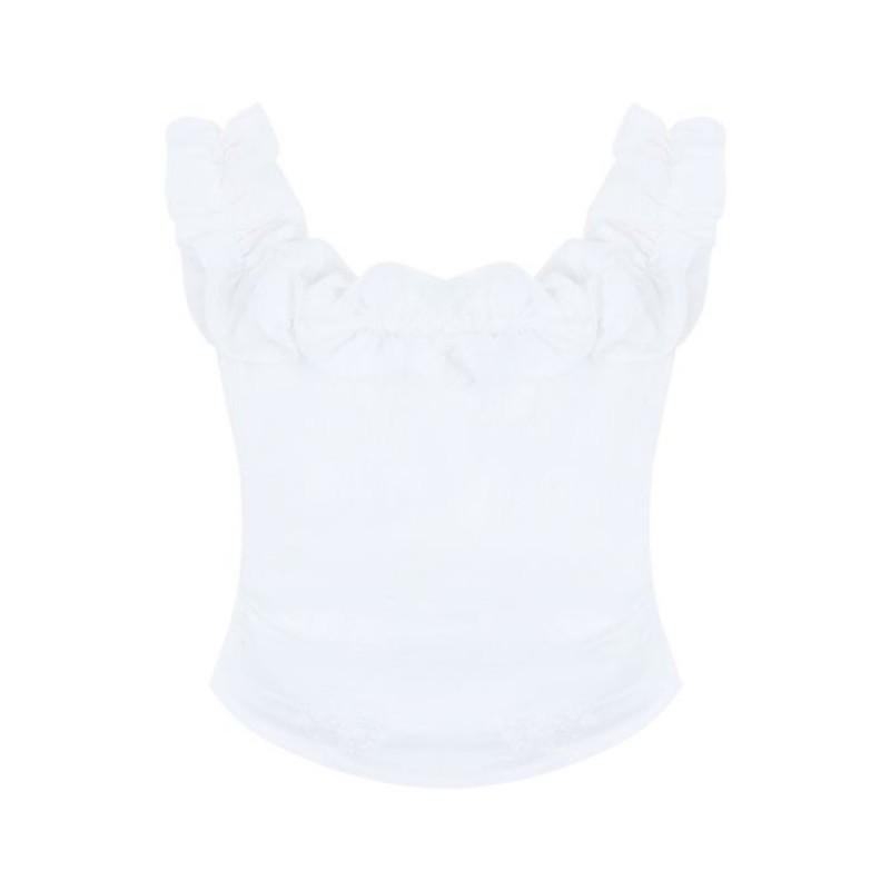 French Retro Fungus Rimmed One-shoulder T-shirt Women Irregular Slim Waist Short Off-shoulder Plaid Top