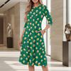 Casual Mid-Length Dress with Round Neck and Three-Quarter Sleeves Featuring Beer Glass Print Suitable for Everyday Wear and Events