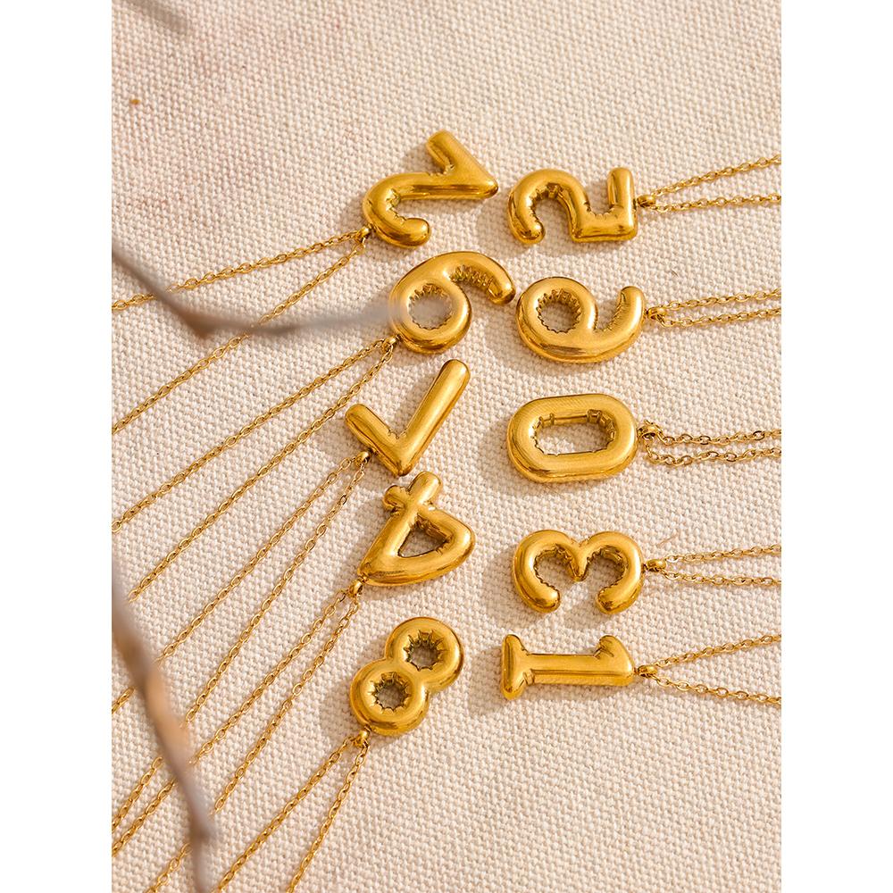 Yhpup Wholesale Stainless Steel Thick Numeral Pendant Necklace PVD Plate Water Resistant Metal Trendy Versatile Jewelry