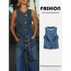 Za2024 Autumn New Women's Clothing Fashion All-Match Silm Denim Sleeveless Round Neck Vest Jacket 6147161