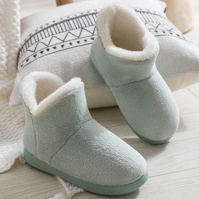 Хлопковые тапочки, женские зимние домашние теплые туфли на каблуке с высоким берцем