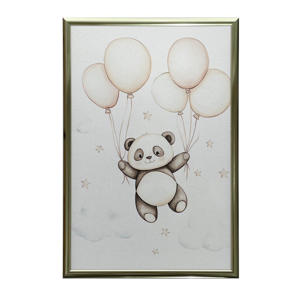 Плакат Улыбающаяся Панда С Шариками Плакат Улыбающаяся Панда С Шариками, 50X70 См, Без Рамы, Премиальный Холст На Подрамнике