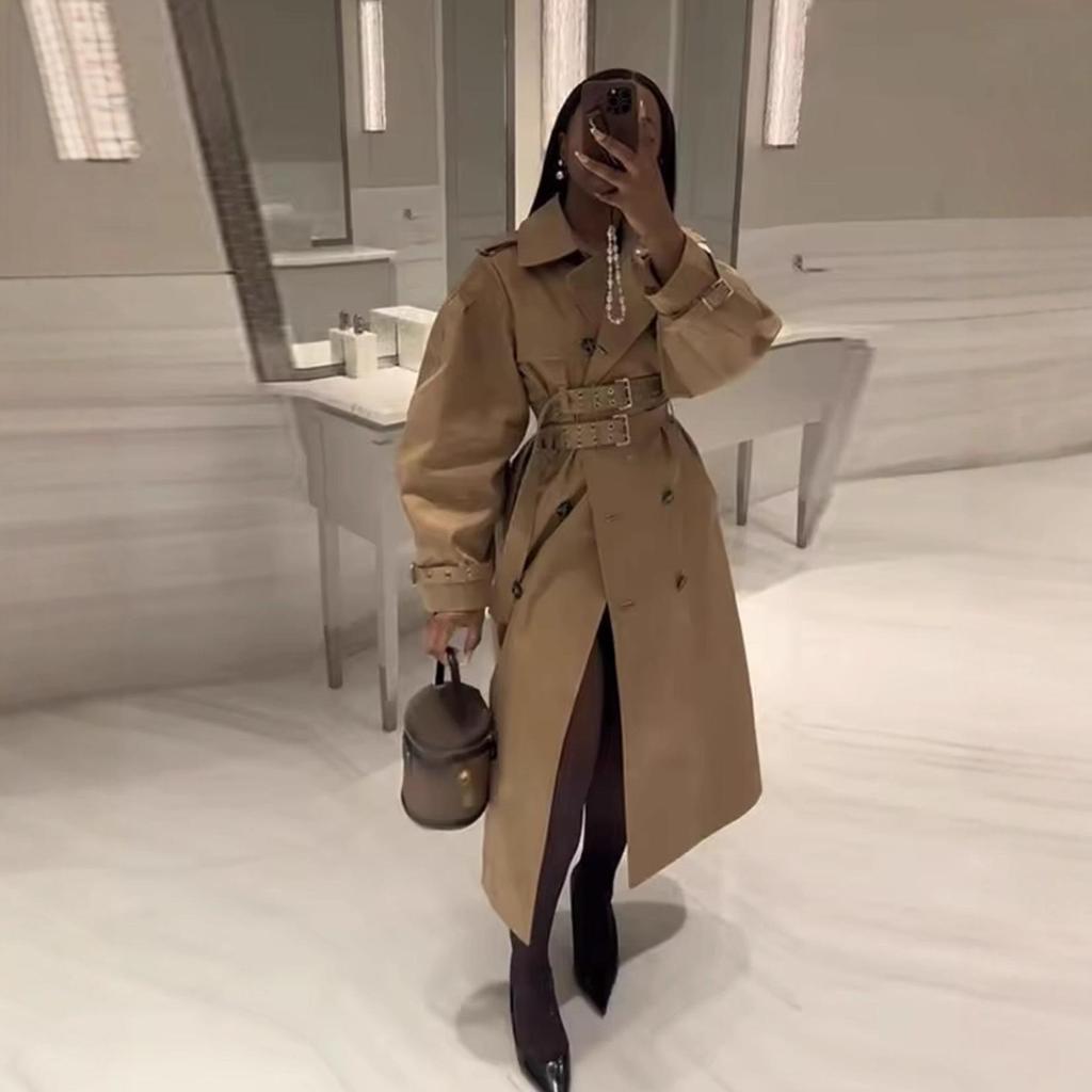 Женское европейское и американское двубортное пальто с лацканами - Повседневная модная модель с акцентом на талию