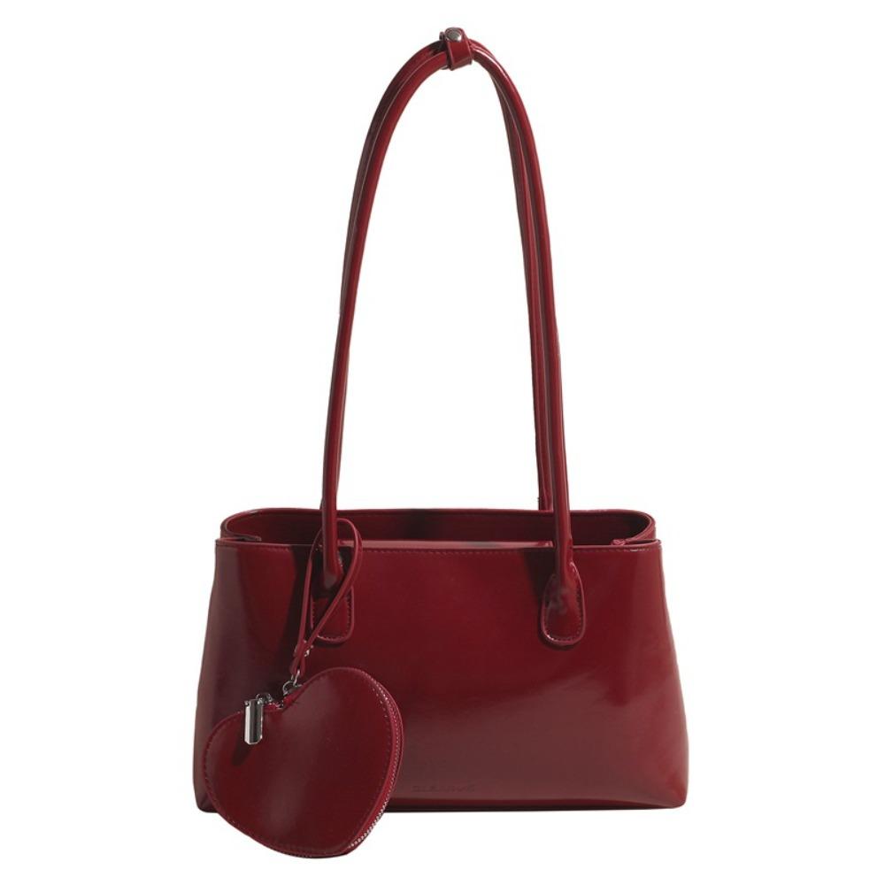 Solid Color Glossy Black Shoulder Bag Korean Style Small Square Bag French Underarm Bag Girls