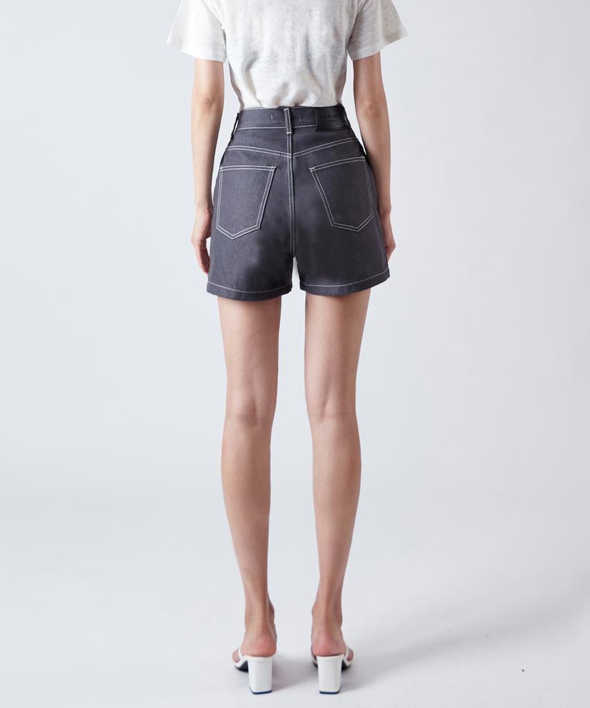 SALON DE SEOUL High-Waisted A-Line Denim Shorts W - Cool Gray