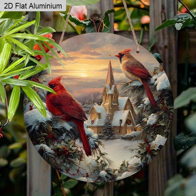 2D Flat Aluminium Cardinal Christmas Sign - Warm Winter Figurine Ornaments - Ideal for Front Door, Wall, Porch, Window Decor - Ideal Christmas Gift