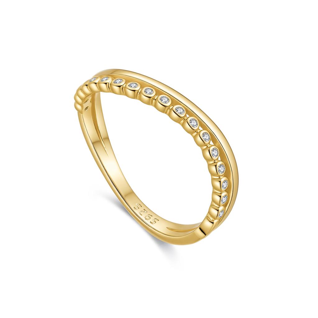 Sterling Silver Two Thin Line Round Zircon Irregular Ring New Arrivals for Women Everyday Luxury Gift