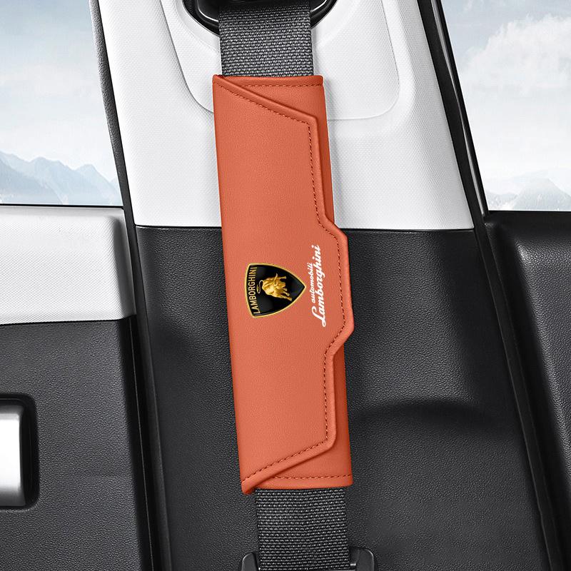 Car Seat Belt Cushion PU Leather Safety Belt Shoulder Protector Pad For Lamborghini Urus Huracan Aventador Premium Accessories PP47