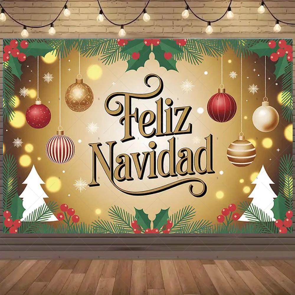 Winter Christmas Background Banner Spanish Christmas Party Decoration Xmas Tree Santa Claus Backdrop Supplies Photography Props
