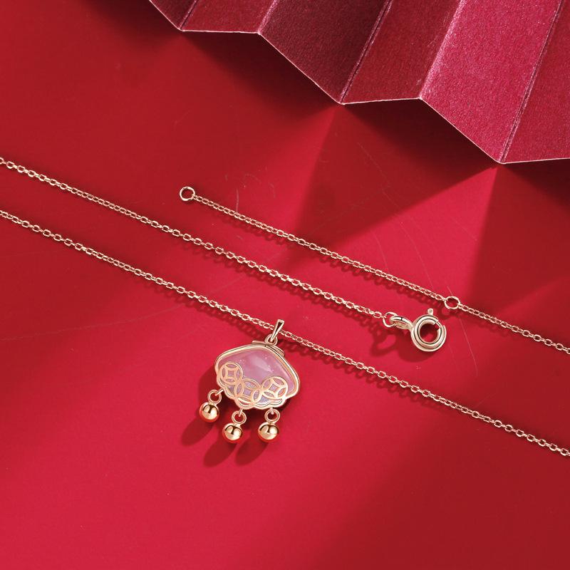 Удача, безопасный замок, ожерелье из халцедона, женский замок долголетия, колокольчик, нишевый дизайн, модная цепочка для свитера с характером