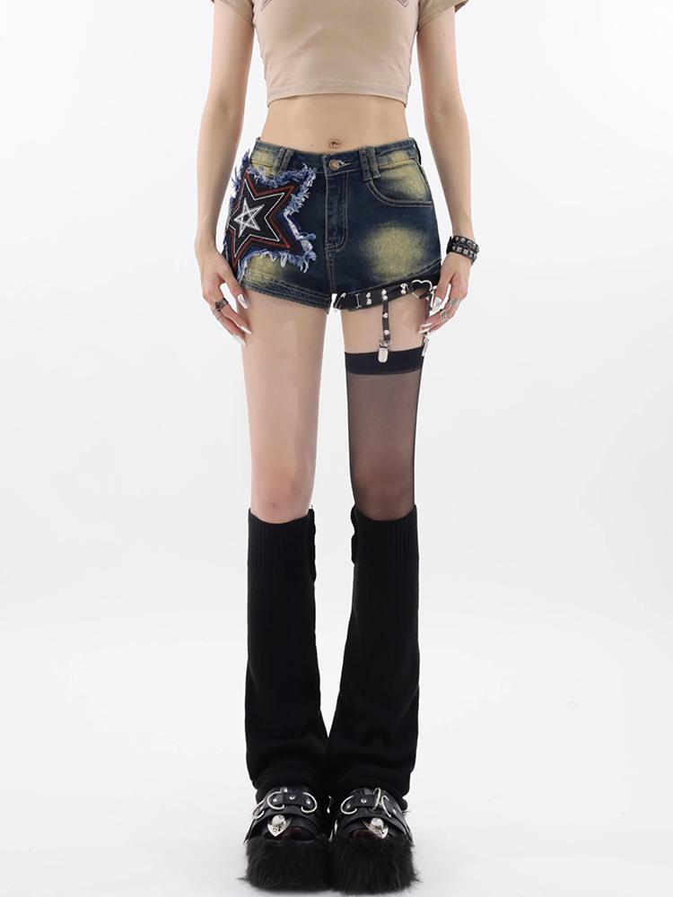 Vintage Star Denim Shorts Women Summer Sexy High Waist Y2k Streetwear Fashion Harajuku Shorts Jeans Large Size Women's Clothing