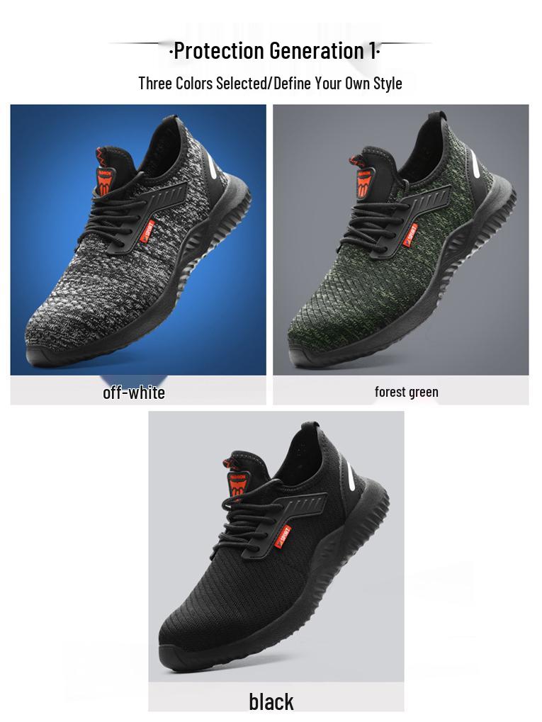 Men's Breathable Steel Toe Work Shoes - Lightweight, Odor-Resistant, Anti-Smash, Anti-Puncture, Wear-Resistant Fly-Knit Design.