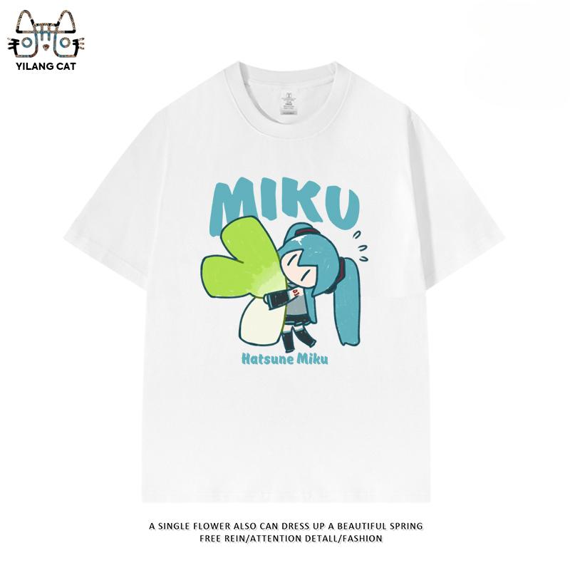 Футболка с вторичным паттерном Hatsune Miku, летняя, мужская и женская, высококачественная, 100% хлопок, повседневная, в стиле Харадзюку, свободная