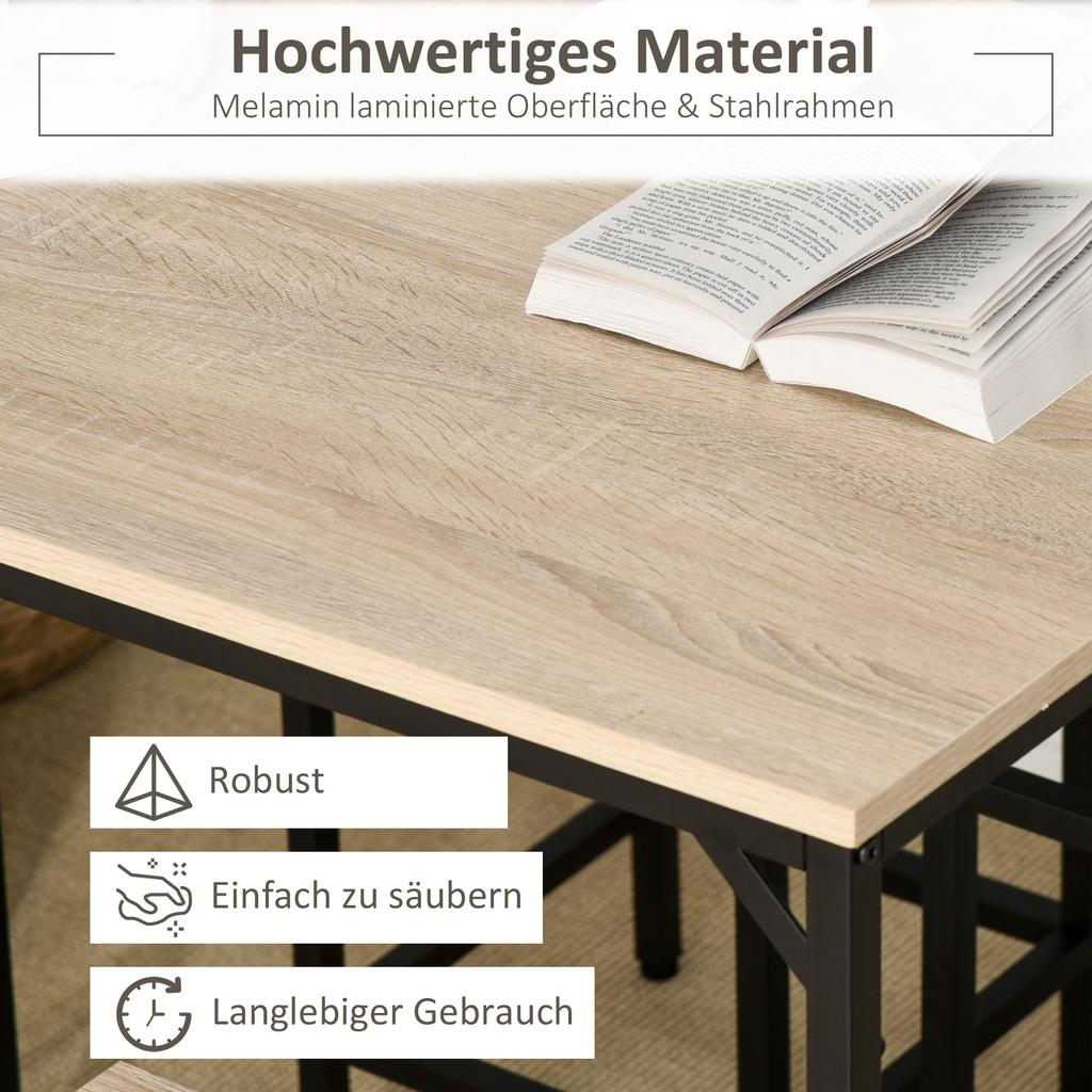 Bar Table Set Standing Table with 4 Bar Stools, 5-Piece Table Set, Steel Oak