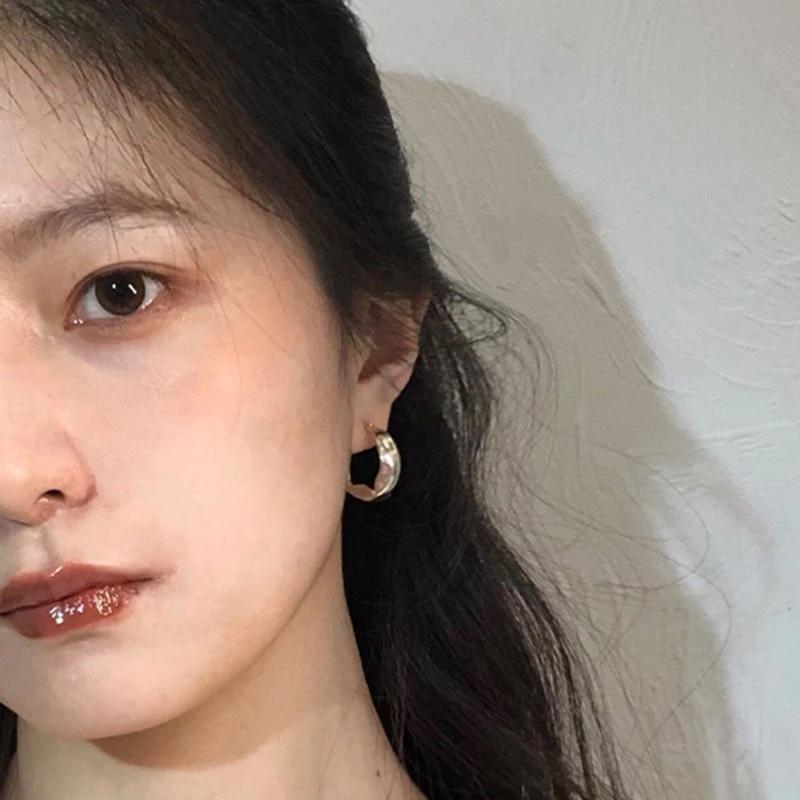 foxanry Silver Color Hoop Earrings for Women New Trendy Vintage Elegant Irregular Texture Party Jewelry Prevent Allergy