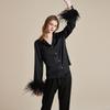 Women's Ice Silk Autumn Pajama Set with Detachable Feather Accents, Long Sleeve and Pants, French High-End Pure Desire Style