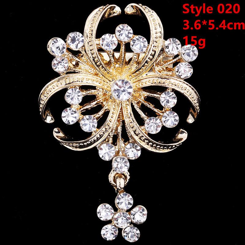 DIEZI Luxury Gold Silver Color Crystal Brooches for Women Girls Wedding Bridal Bouquet Water Drop Flower Brooch Pins Accessories
